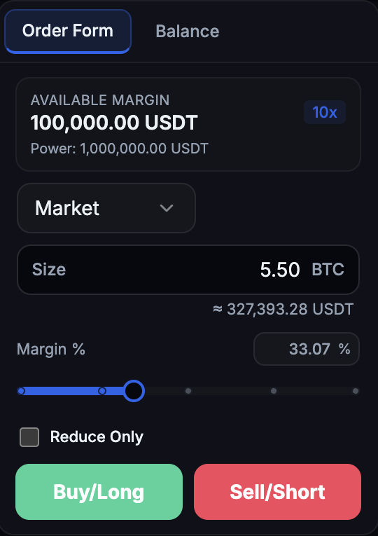 Order form set to a market buy